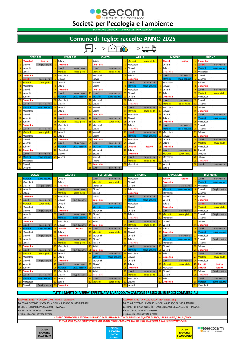 CALENDARIO RACCOLTA RIFIUTI 2025